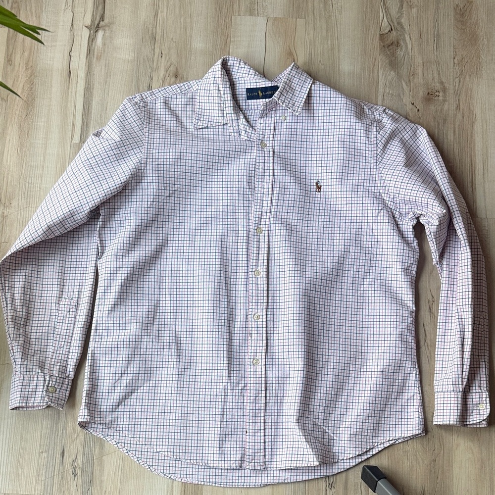 Ralph Lauren Men's White and Blue Checkered Shirt